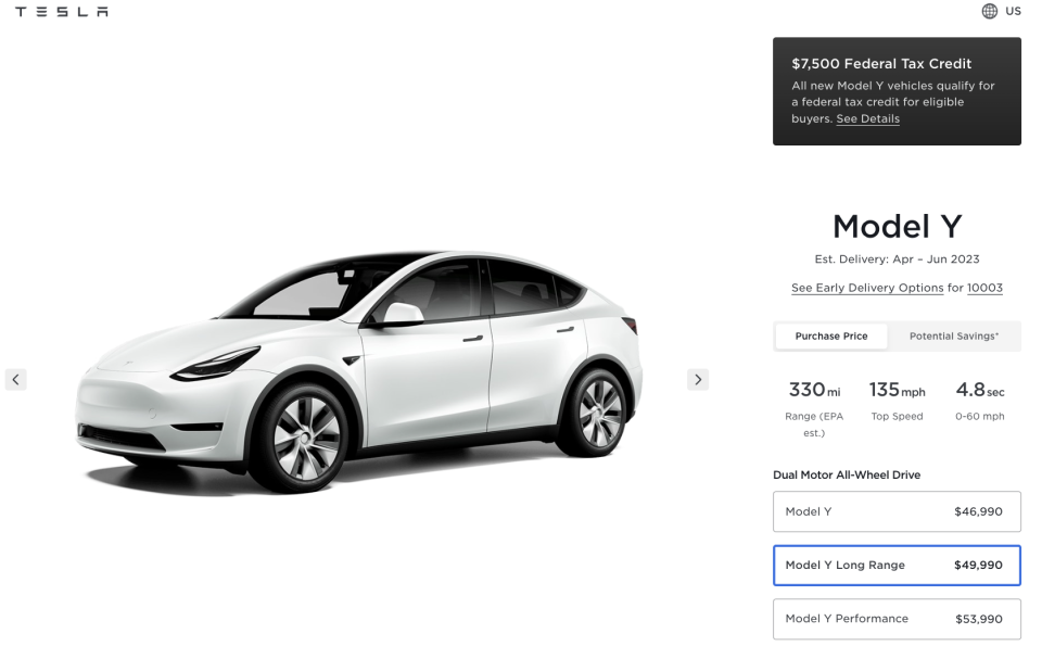 Tesla Model Y order page (as of 4/19/23)