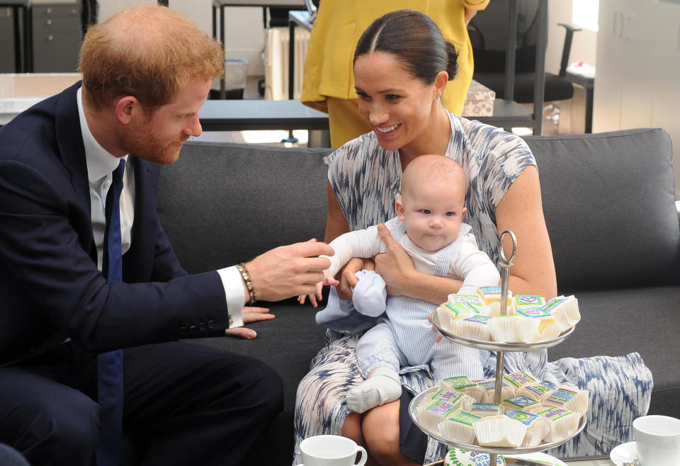 Prince Harry and Meghan, the Duke and Duchess of Sussex, with their baby Archie during a meeting with Archbishop Desmond Tutu and his wife Leah in Cape Town, South Africa, September 25, 2019. / Credit: POOL/ANA