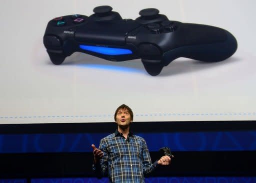 Video game designer Mark Cerny talks about the new controler Bioshock 4 as Sony introduces the PlayStation 4 at a news conference on February 20, 2013 in New York