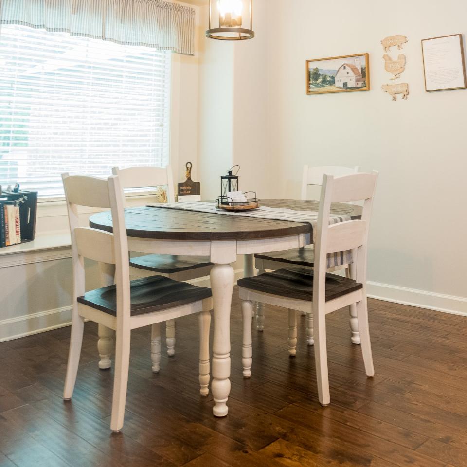 The breakfast nook offers a casual space to enjoy a meal.