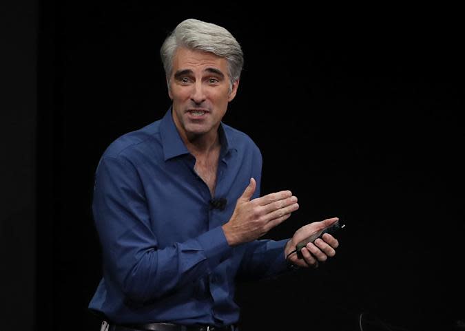 CUPERTINO, CA - SEPTEMBER 12: Apple's senior vice president of Software Engineering Craig Federighi speaks during an Apple special event at the Steve Jobs Theatre on the Apple Park campus on September 12, 2017 in Cupertino, California. Apple held their first special event at the new Apple Park campus where they announced the new iPhone 8, iPhone X and the Apple Watch Series 3. (Photo by Justin Sullivan/Getty Images)