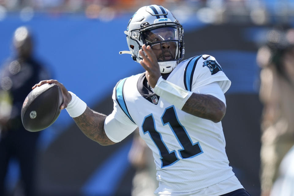 P.J. Walker leads the Panthers against the Falcons on Thursday Night Football. (Jim Dedmon-USA TODAY Sports)