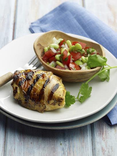 Grilled Curry Lime Chicken Thighs With Tomato and Lima Bean Salsa