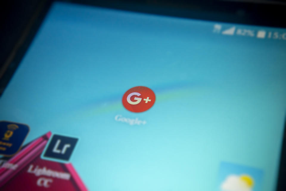 The Google+ icon on the home screen of an Android phone on Monday, October 8, 2018. Google announced that it was shutting down Google+ after it finally disclosed a potential data breach which may have affected 500,000 accounts. Google discovered the data in March 2018 but chose not to disclose it for fear of incurring oversight and regulations. (ÂPhoto by Richard B. Levine)