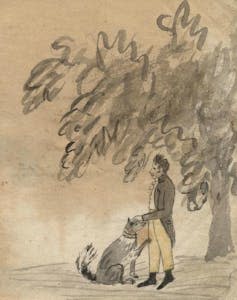 Illustration of Byron and his dog