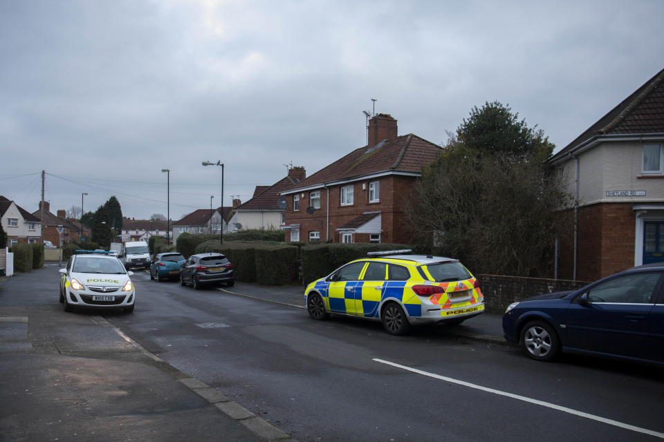 Police at Shetland Road, in Bristol, after homes were evacuated (Picture: SWNS)