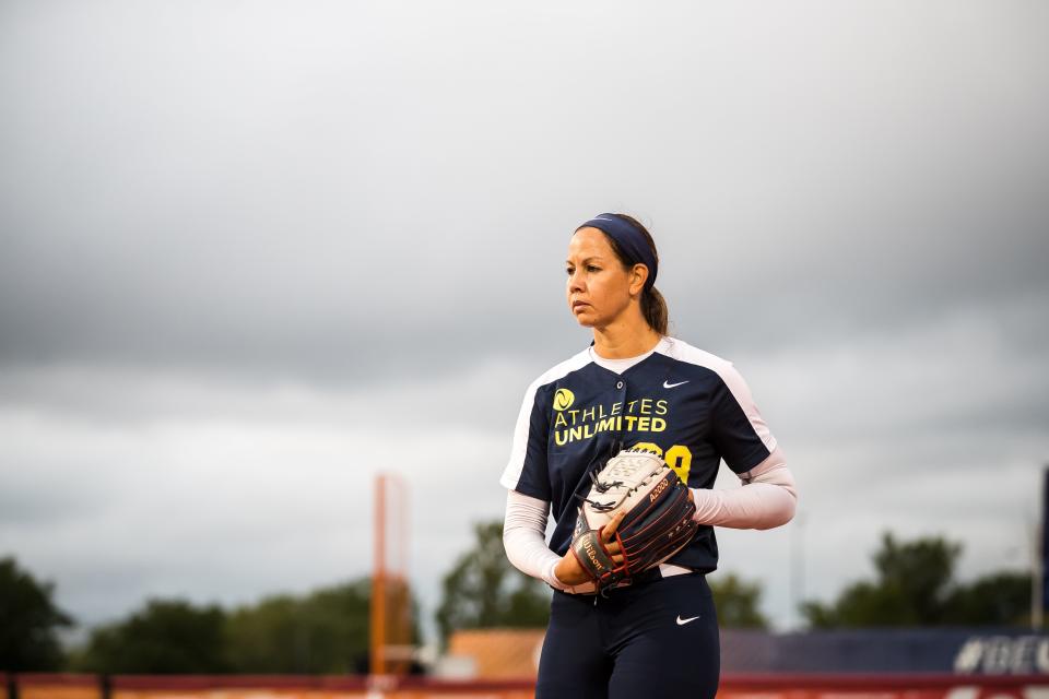 Cat Osterman pitches in a game during the first ever softball season with Athletes Unlimited. Osterman was named the inaugural champion after earning more points than all other players.