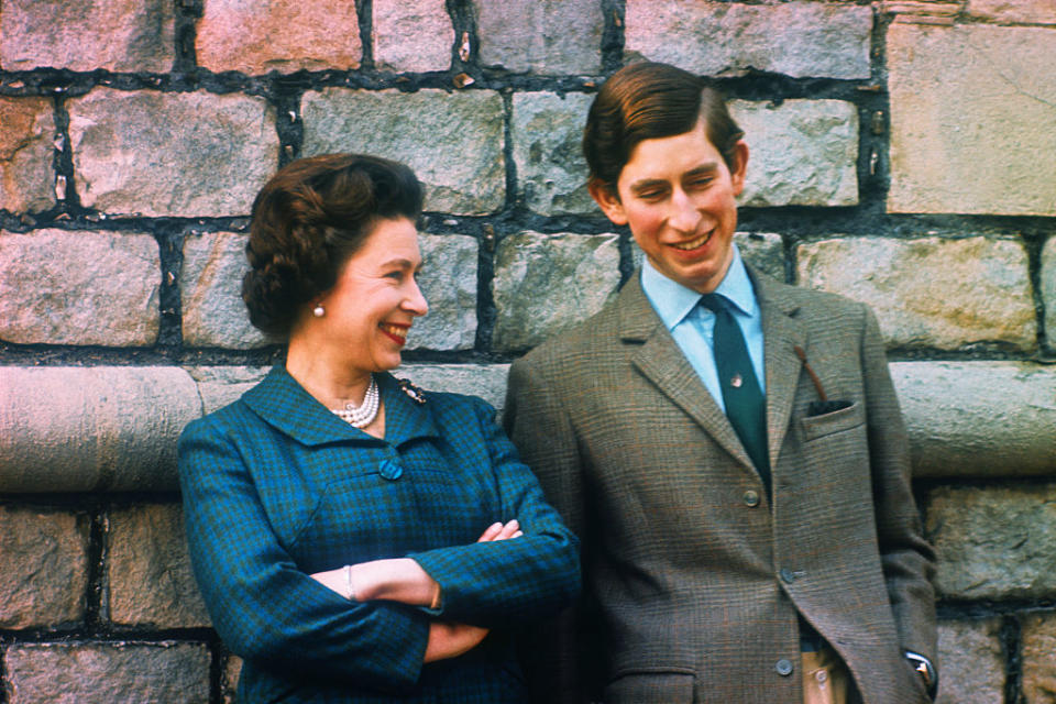 A youthful Prince Charles and his mother pictured together at their Windsor home in 1969. (Getty Images)