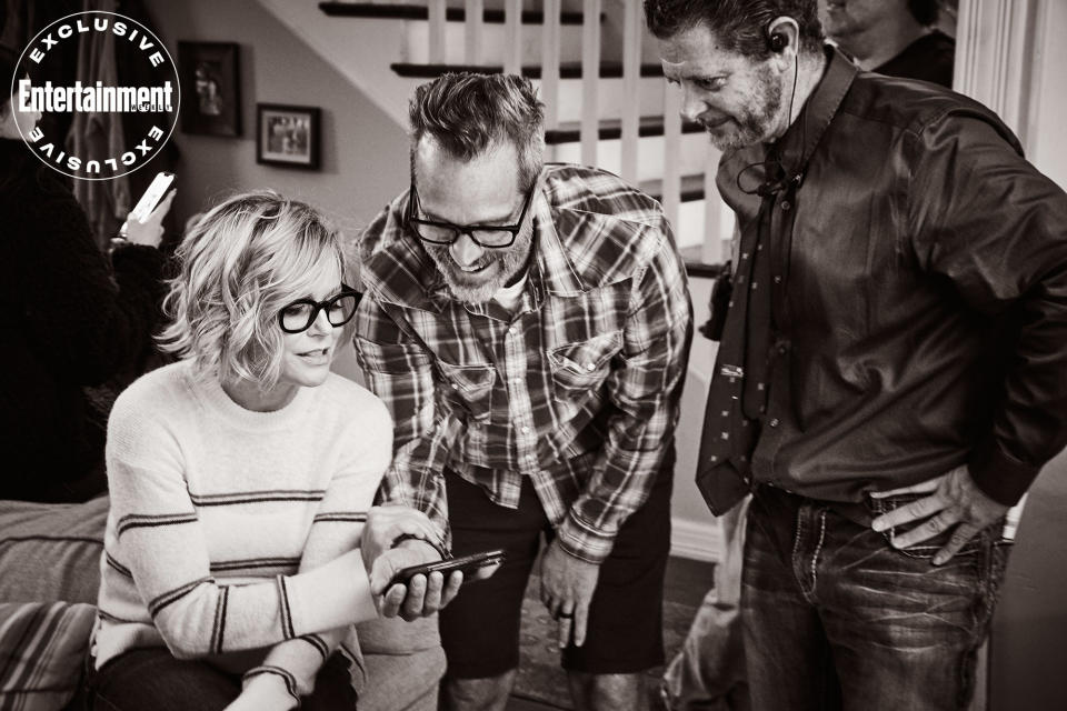 Julie Bowen confers with Modern crew members Trey Clinesmith and John Stradling