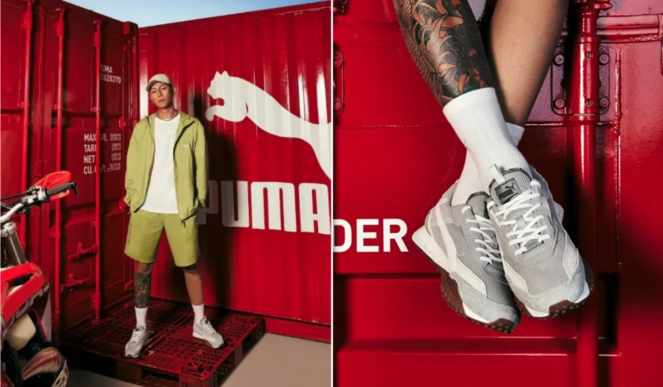 E.SO 瘦子實著款PUMA BLKTOP RIDER章魚鞋及Urban COOL.抗UV服飾同步登場。（圖片來源：PUMA）