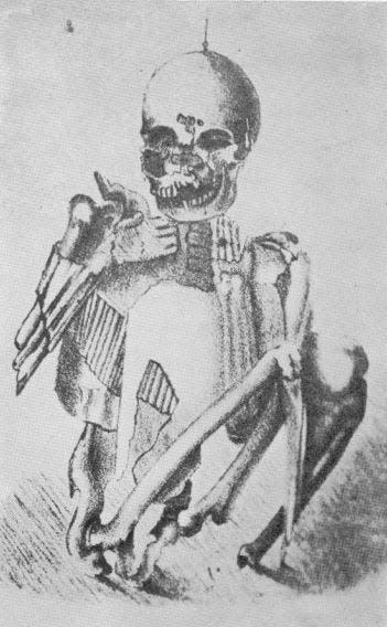 This drawing depicts the skeleton in armor found on the banks of the Quequechan River in 1831.