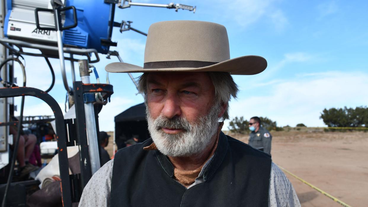 Alec Baldwin is seen here being processed after the death of cinematographer Halyna Hutchins on the set of the film "Rust" at the Bonanza Creek Ranch in Santa Fe, New Mexico, on October 21, 2022.