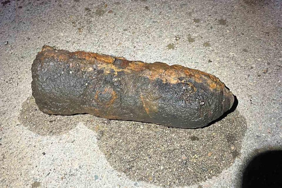 <p>Massachusetts State Police</p> A military projectile that was recovered from the Charles River in Massachusetts on March 1, 2024