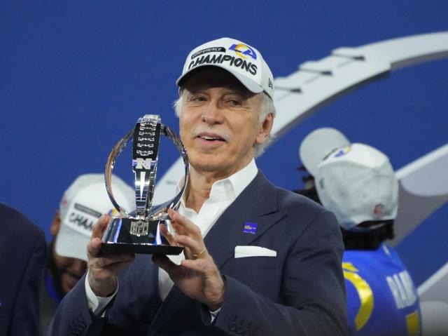 Rams owner Stan Kroenke celebrates after the Los Angeles beat the 49ers in the NFC championship game to advance to the Super Bowl.