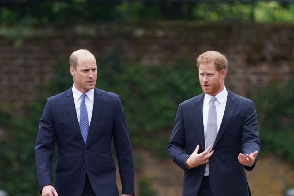 Princes William and Harry at the unveiling of Princess Diana’s statue (PA Archive)