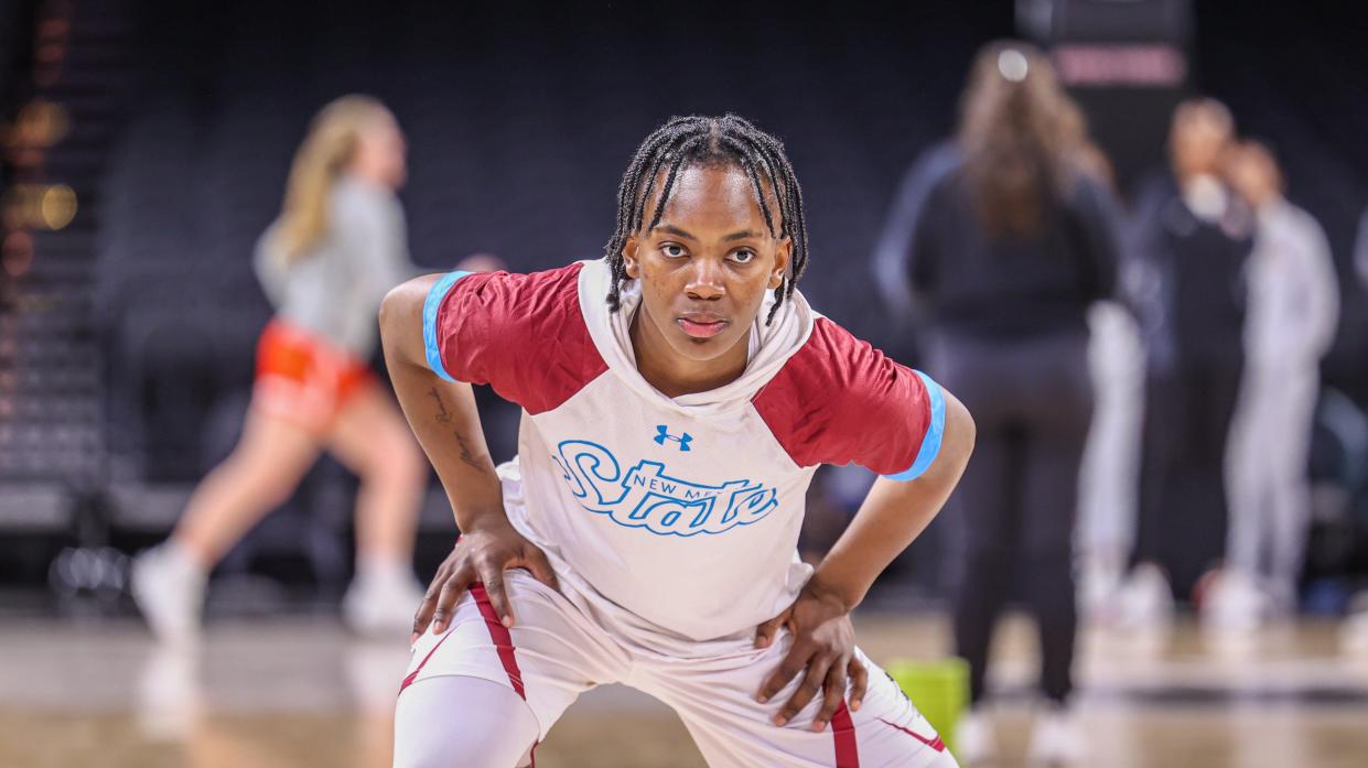 The New Mexico State women's basketball team beat Texas Rio Grande Valley in the first round of the WAC Tournament on Monday in Las Vegas, Nevada.