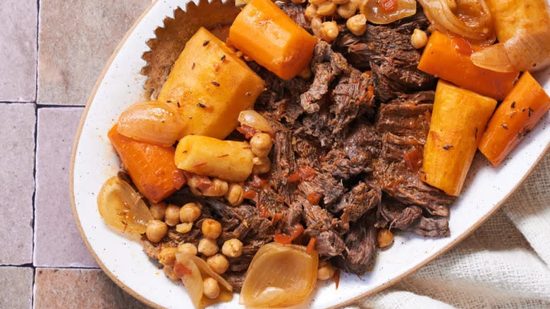 Harissa pot roast with carrots