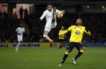 Britain Football Soccer - Watford v Leicester City - Premier League - Vicarage Road - 19/11/16 Leicester City's Riyad Mahrez in action with Watford's Juan Camilo Zuniga Reuters / Darren Staples Livepic