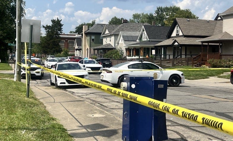 Indianapolis police and firefighters respond to a crash at the intersection of East New York Street and North State Avenue shortly before 3:35 p.m. Tuesday, July 23, 2024.