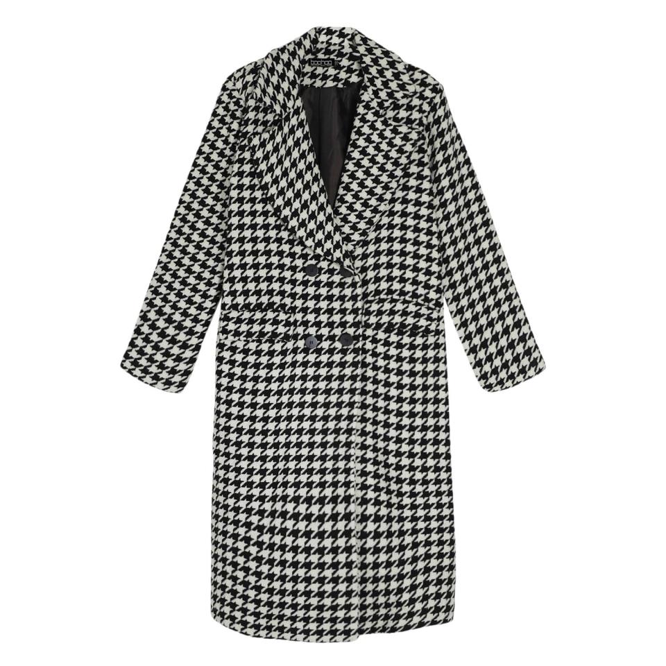 Boohoo DOGTOOTH STRUCTURED WOOL COAT
