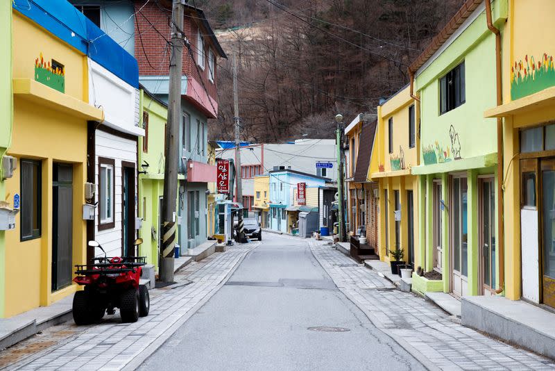 An empty village is seen near the tungsten mine in Gangwon Province