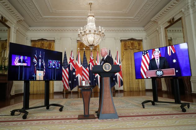 U.S. President Joe Biden delivers remarks on a National Security Initiative virtually with Australian Prime Minister Scott Morrison and British Prime Minister Boris Johnson, inside the East Room at the White House in Washington, U.S., September 15, 2021.  REUTERS/Tom Brenner/File Photo (Photo: TOM BRENNER via REUTERS)