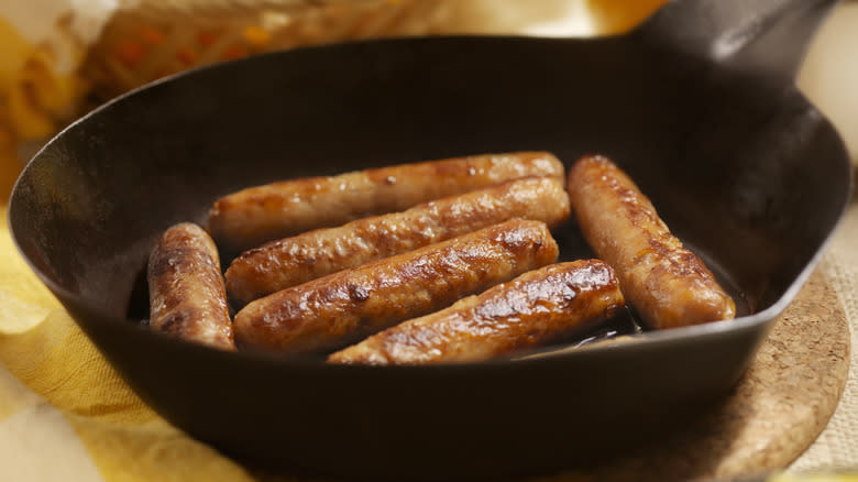 breakfast sausages in a skillet