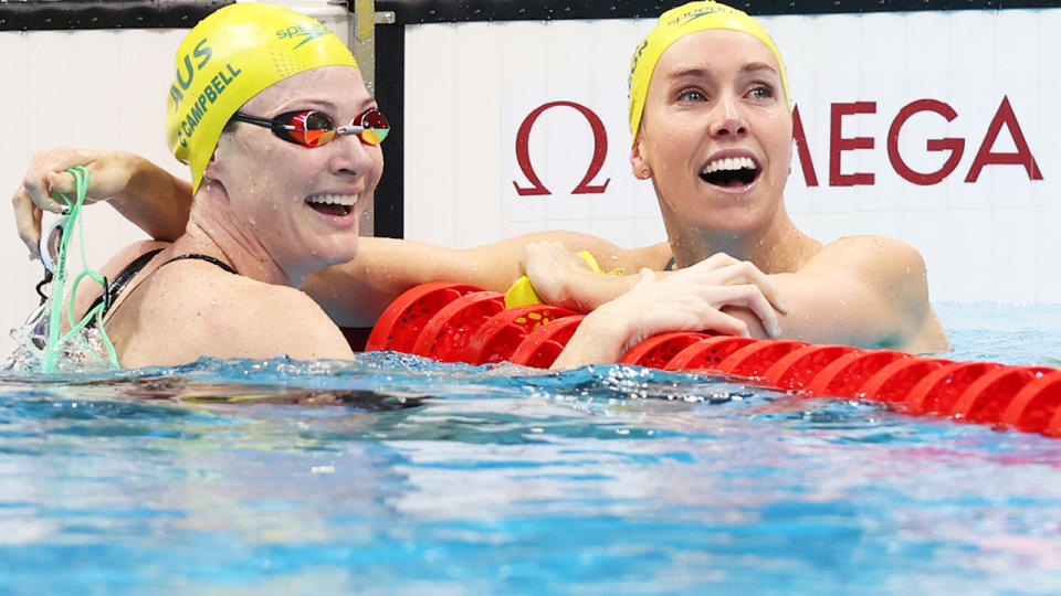 Cate Campbell and Emma McKeon, pictured here in action at the Tokyo Olympics.