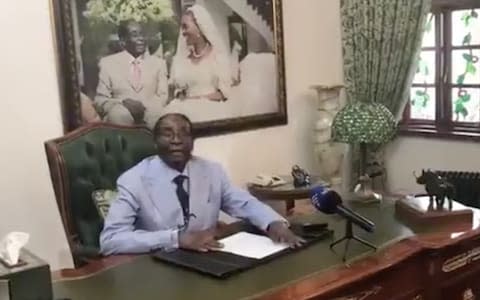 Former President of Zimbabwe, Robert Mugabe gives an interview to journalists - Credit: Twitter