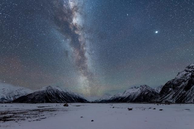 Milky Way band in the night sky at winter.