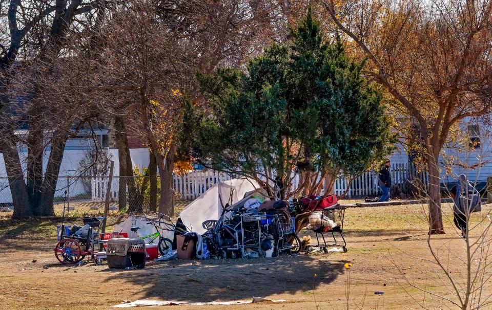 Homeless camps are pictured Dec. 11 near Lightning Creek along S Santa Fe Avenue in Oklahoma City.