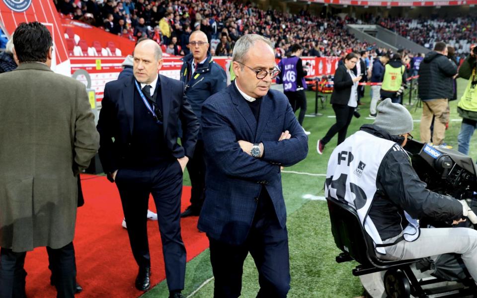 Antero Henrique of Paris Saint-Germain react with Luis Campos of Lille LOSC before the Ligue 1 match between Lille OSC and Paris Saint-Germain (PSG) at Stade Pierre Mauroy on April 14, 2019 in Lille, France - Getty Images Europe /Xavier Laine 