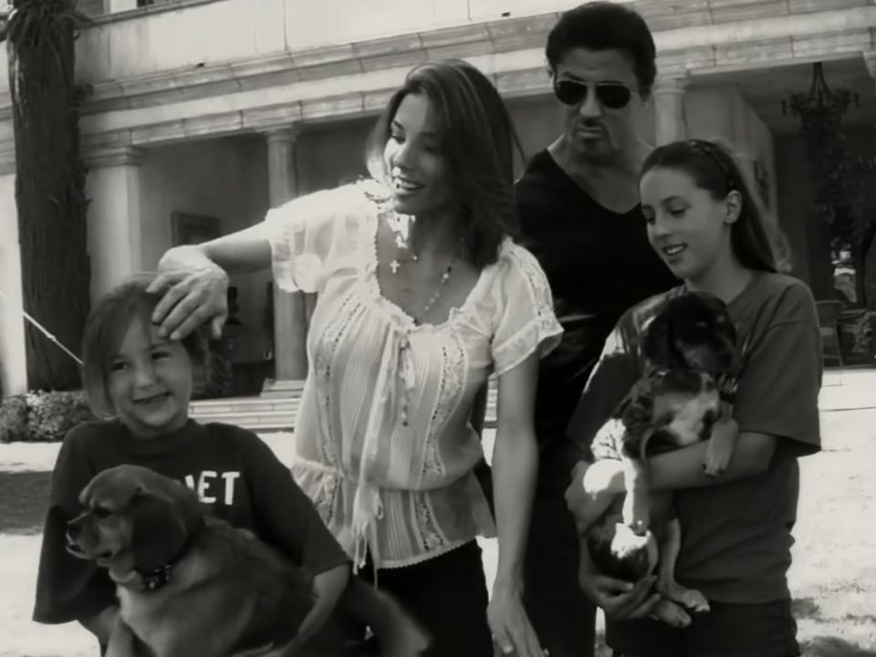 Old footage of Sylvester Stallone, Jennifer Flavin and his three daughters in the "Sly" documentary.