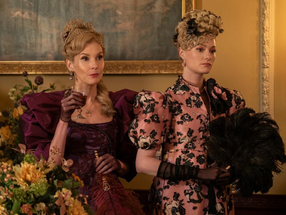 Joanna Bobin as Lady Cowper and Jessica Madsen as Cressida Cowper in "Bridgerton" season 3.