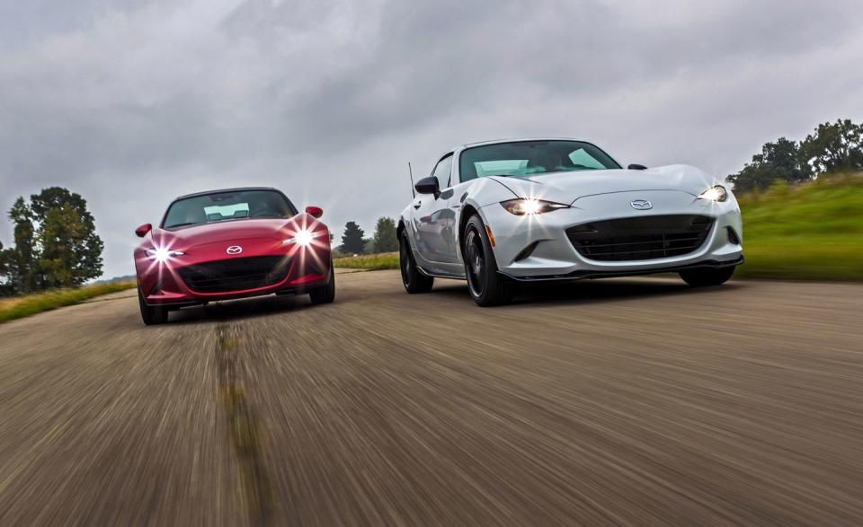 <p>The hardtop 2019 Miata RF shares its mechanicals with the Miata roadster, including a more powerful 2.0-liter inline-four that now produces 181 horsepower, up from the previous 155.</p>