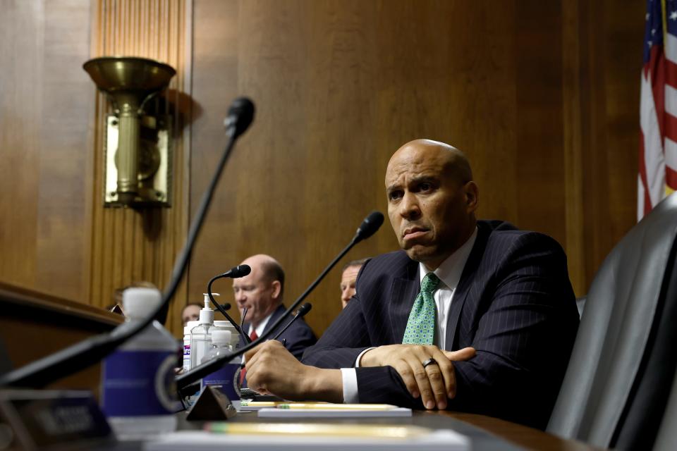 WASHINGTON, DC - Sen. Cory Booker (D-NJ) listens during a hearing on "Protecting America’s Children From Gun Violence" with the Senate Judiciary Committee at the U.S. Capitol on June 15, 2022.