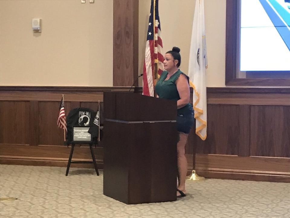 Eldridge Street resident Jennifer Hoye describes her neighborhood's concern about a potential condominium complex at the former Leonard School during a City Council Public Property Committee meeting on Sept. 13, 2022