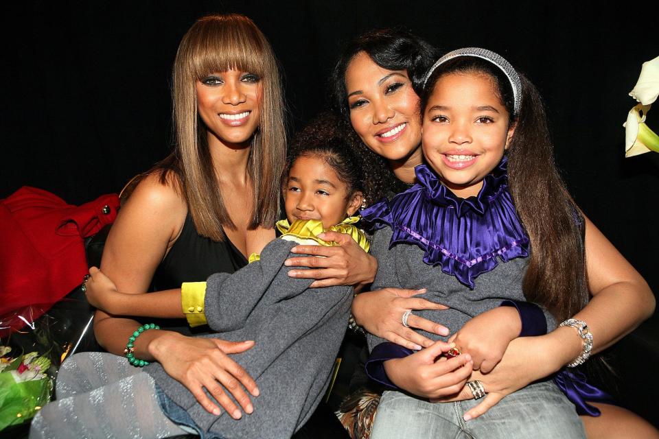 Tyra Banks, Aoki Lee Simmons, Kimora Lee Simmons and Ming Lee Simmons attend the Baby Phat by Kimora Lee Simmons fashion show during Mercedes-Benz Fashion Week Fall 2008 at Roseland Ballroom February 1, 2008 in New York City.