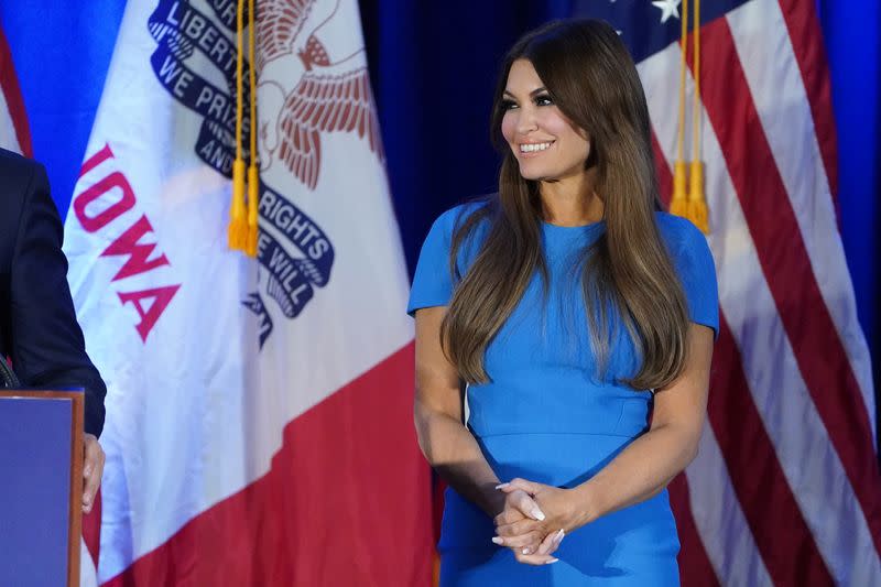 Kimberly Guilfoyle appears at a press conference in Des Moines