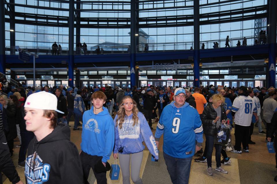 Detroit Lions fans enter Ford Field prior to the regular season finale against the Minnesota Vikings at Ford Field on Jan. 7, 2024 in Detroit.