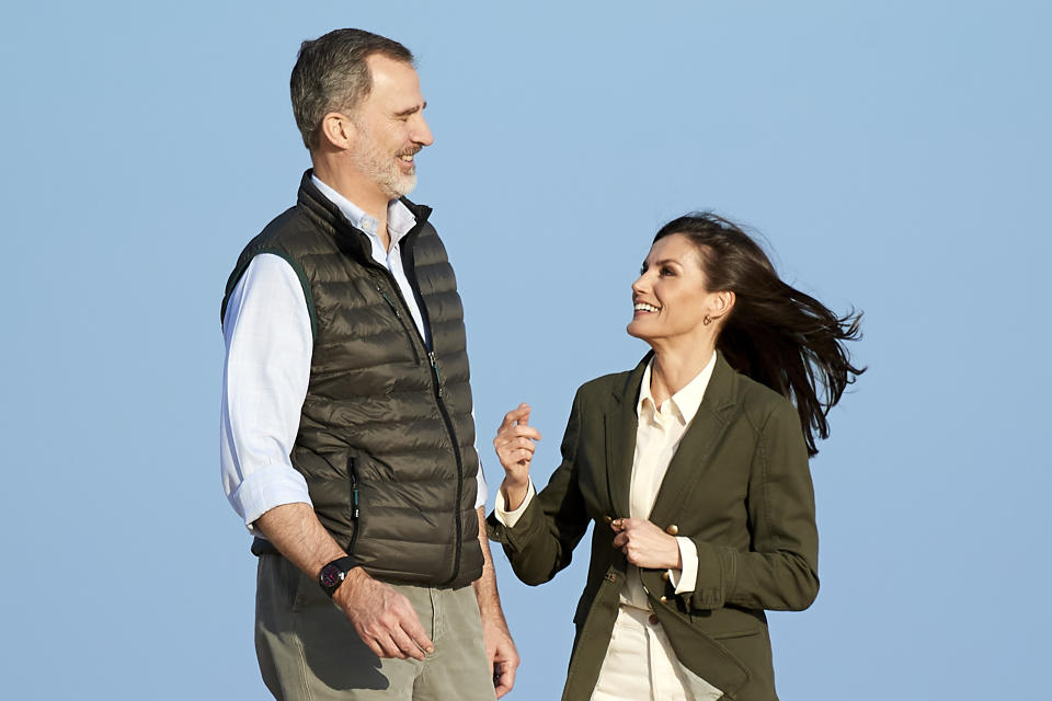 ALMONTE, SPAIN - FEBRUARY 14: King Felipe VI of Spain and Queen Letizia of Spain visit Doñana National Park during the 50th anniversary commemoration of the Doñana National Park on February 14, 2020 in Almonte, Spain. (Photo by Carlos Alvarez/Getty Images)