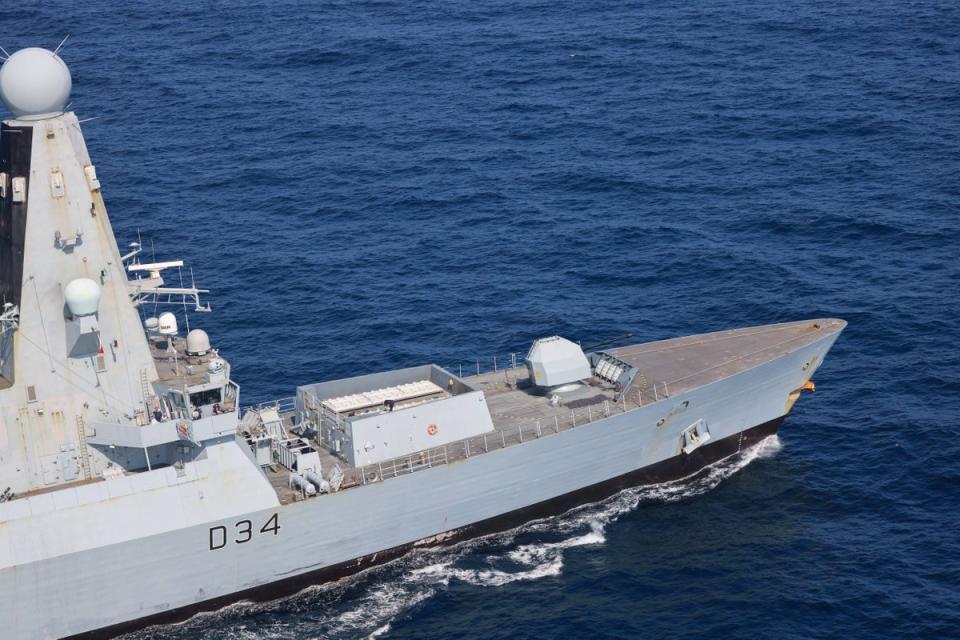 HMS Diamond in the Red Sea ((LPhot Chris Sellars/MoD/Crown Copyright/PA))