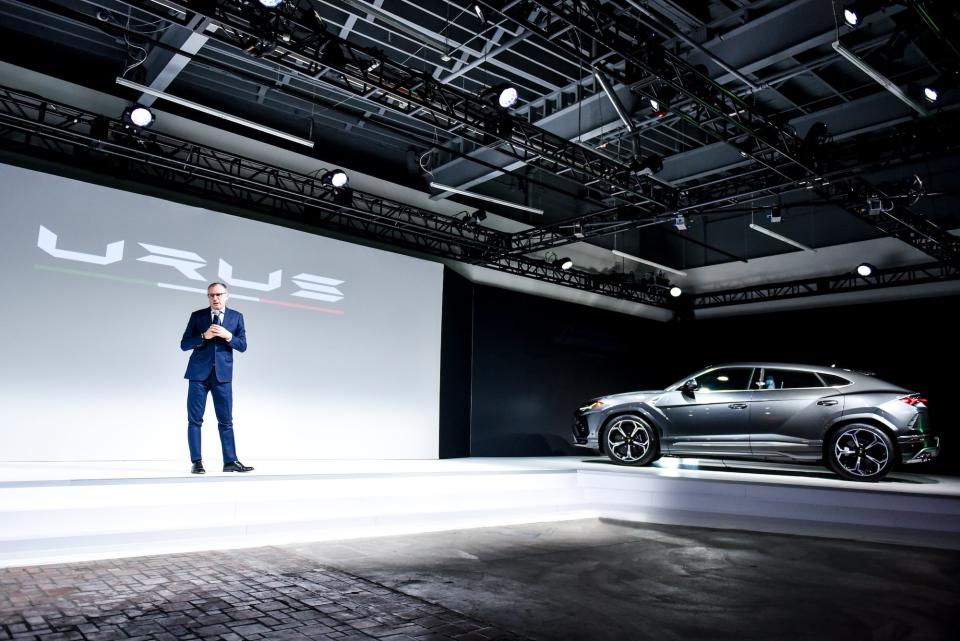 Lamborghini CEO Stefano Domenicali With Urus During North American Debut in Detroit