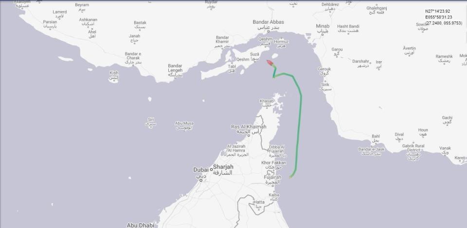 Screengrab taken from www.marinetraffic.com showing the route taken by the British oil tanker Stena Impero which is believed to have been captured in Iranian waters whilst en route to Saudi Arabia. (PA)