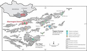 Location of the Kharmagtai Project in the South Gobi porphyry copper belt.