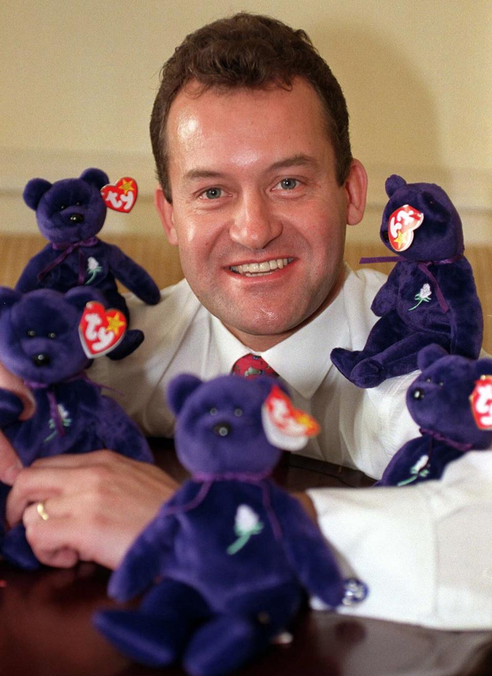 Paul Burrell, former butler to Diana, Princess of Wales, with the limited edition 'Princess Beanie Baby' teddy bears which were produced in her memory and have become one of the most sought after toys in the world.
