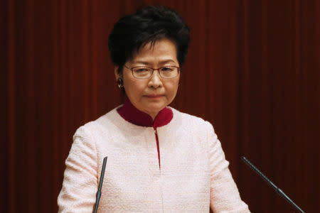 Hong Kong Chief Executive Carrie Lam delivers her annual policy address at the Legislative Council in Hong Kong, China October 10, 2018. REUTERS/Bobby Yip