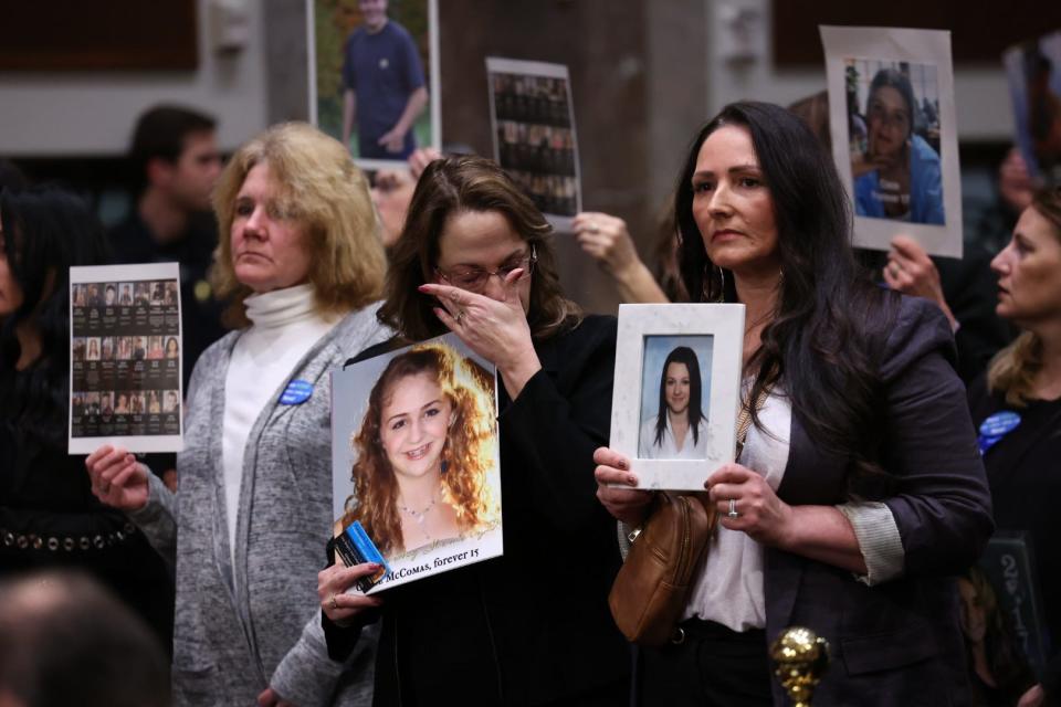 Family members of children who have died by suicide related to social media or got fentanyl over social media and died, as he prepares to testify before the Senate Judiciary Committee about Big Tech and the Online Child Sexual Exploitation Crisis during a hearing today on Jan. 31 at Capitol Hill in Washington.