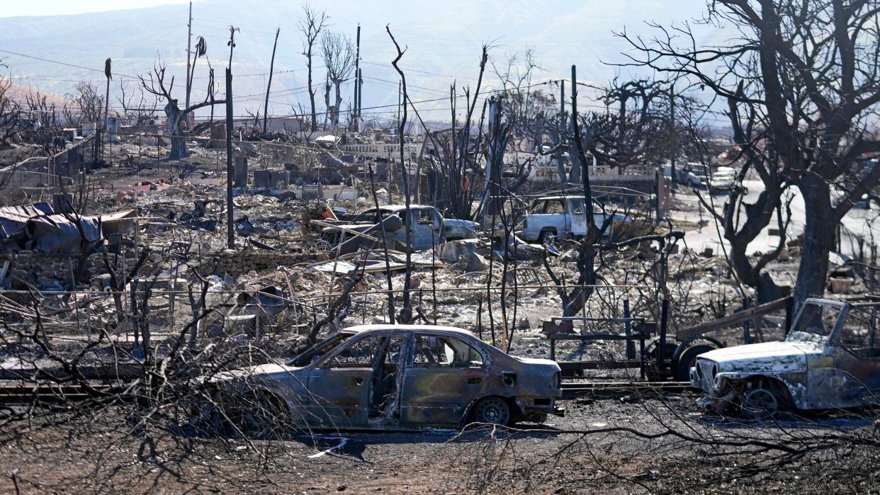 Destroyed homes and cars are shown on Sunday in Lahaina (Copyright 2023 The Associated Press. All rights reserved)