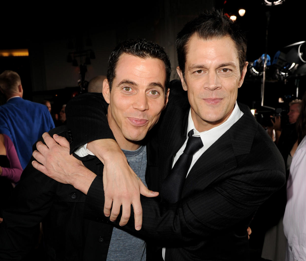 LOS ANGELES, CA - OCTOBER 13:  Actors Steve O (L) and Johnny Knoxville arrive at the premiere of Paramount Pictures and MTV Films' "Jackass 3D" at the Chinese Theater on October 13, 2010 in Los Angeles, California.  (Photo by Kevin Winter/Getty Images)